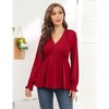 Women's Puff Long Sleeve Peplum Tunic Tops Lace Trim V Neck Ruffle flowy Shirt - 4 of 4