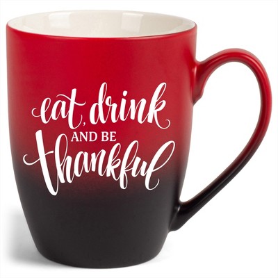 Elanze Designs Eat Drink And Be Thankful Two Toned Ombre Matte Red and Black 12 ounce Ceramic Stoneware Coffee Cup Mug