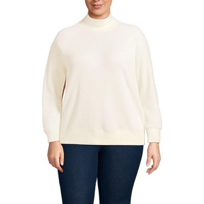 Lands' End Women's Waffle Relaxed Long Sleeve Mock Neck Pullover