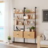 Tangkula Wall-Mounted Ladder Shelf 5-tier Bookshelf w/ Rattan-Door Cabinet Display Rack - 4 of 4