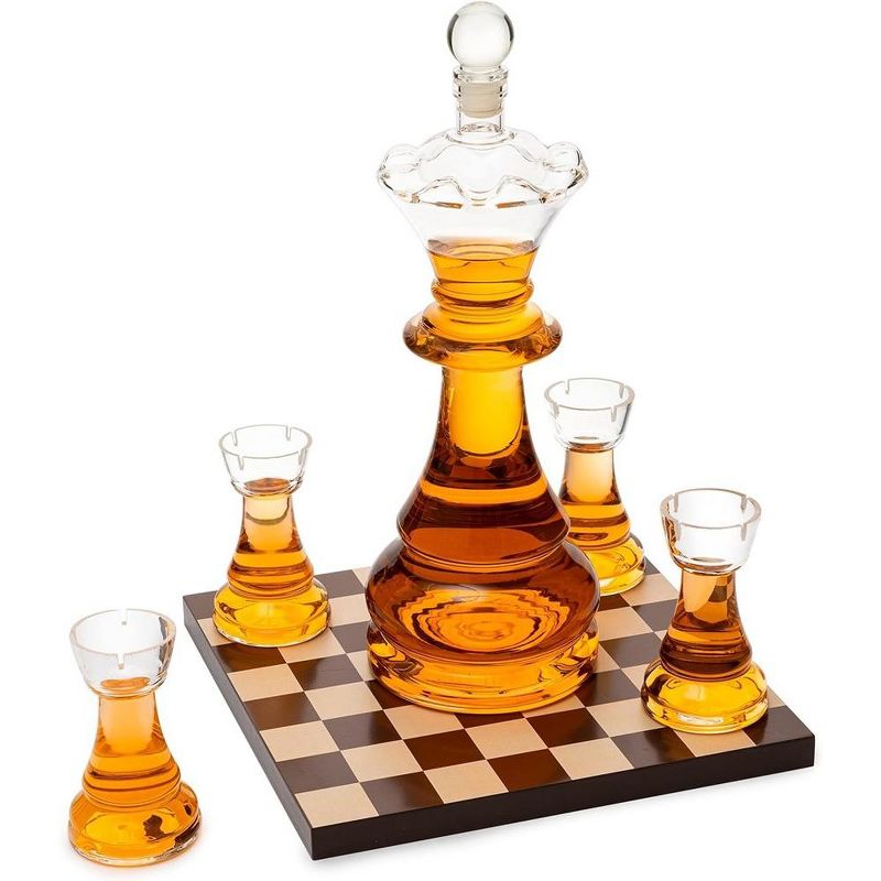 The Wine Savant Chess Design Whiskey & Wine Decanter Set Includes 4 Chess Design Shot Glasses, Unique Addition to Home Bar - 750 ml, 2 of 7