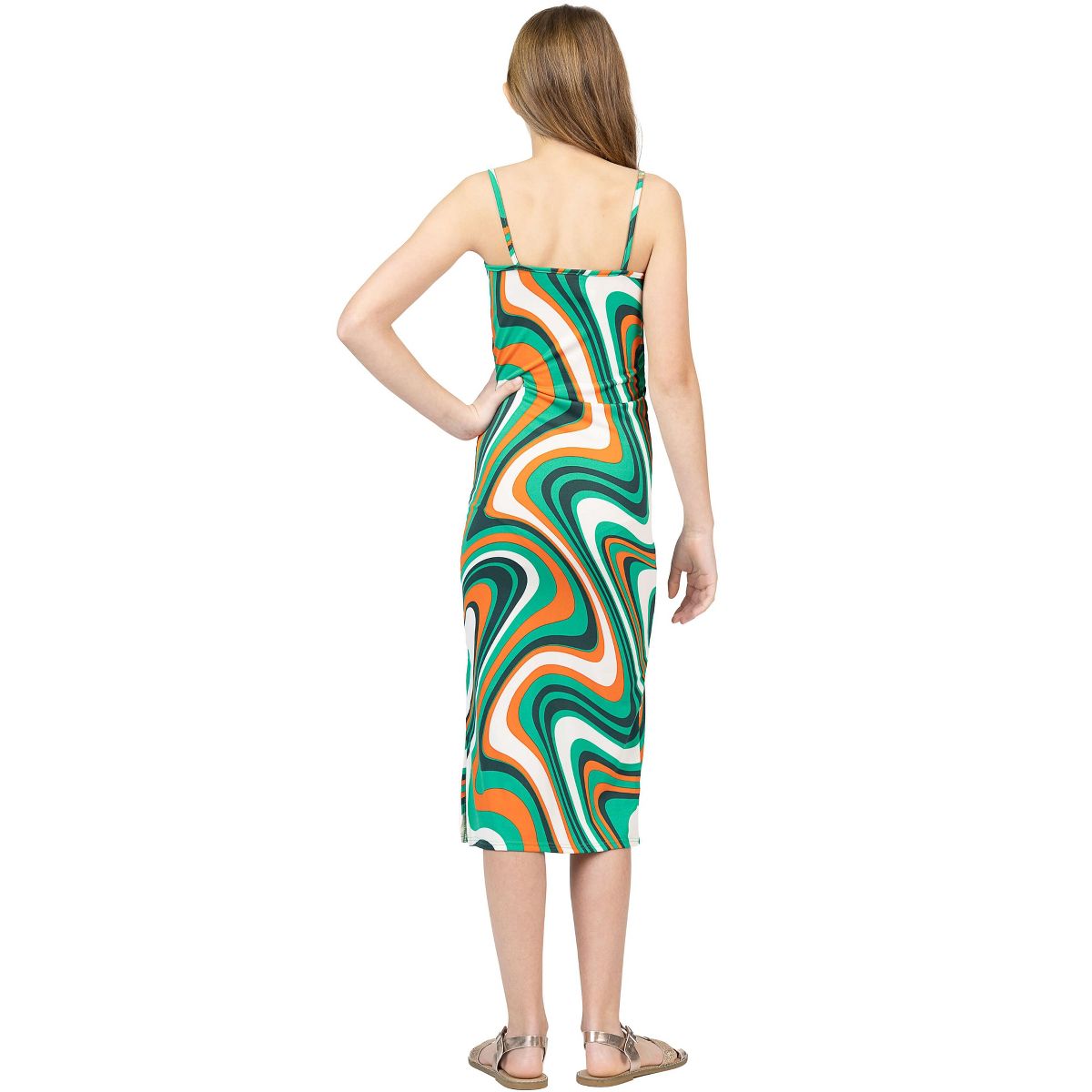 24sevenkid Girls Green Ruffle Spaghetti Strap Maxi Dress - thumbnail 3
