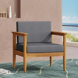 GDFStudio Plumb Outdoor Acacia Wood Club Chair with Gray Water Resistant Cushions - 1 of 4