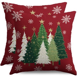 Christmas Pillow Covers 18X18 Set of 2, Green White Xmas Tree Snowflake Dark Red Winter - 1 of 4