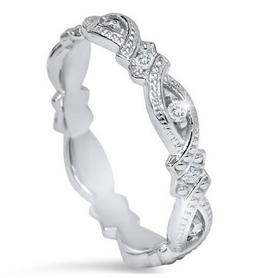 Pompeii3 1/8ct Vintage Sculptural Lab Created Diamond Eternity Ring 14K White Gold