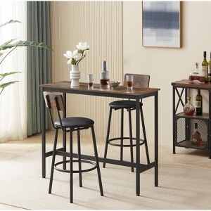 Bar Table Set with 2 Bar stools PU Soft seat with backrest, Rustic Brown, 43.31'' L x 15.75'' W x 35.43'' H( Rustic Brown) - 1 of 4