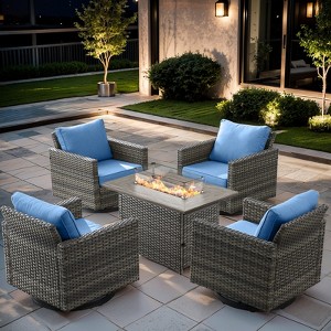Buenhomino 5 Pieces Patio Wicker Furniture Set - 4 Outdoor Swivel Rocker Glider Chairs with Fire Pit Table, Warm Patio Conversation Set - 1 of 4