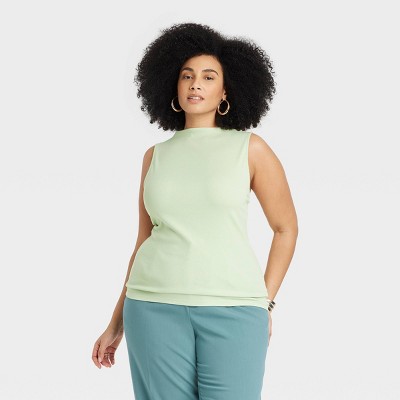 Women's Slim Fit Ribbed Tank Top - A New Day™ Green Xxl : Target