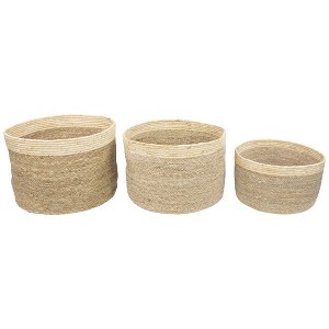 Northlight Set of 3 Twisted Weave and Zig Zag Sewn Seagrass Storage Baskets 16.5" - 1 of 4