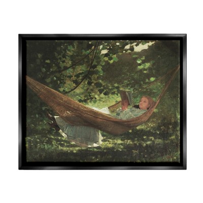 Stupell Girl Reading Book in Hammock Framed Canvas
