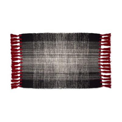 tagltd Tessa Black with Red Tassels Hand Woven Cotton Indoor Rug, 24L x 36W Inches