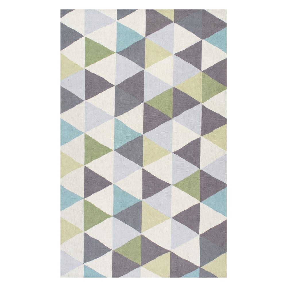 6'x9' Bianca Wool Hand Hooked Triangles Area Rug Green - nuLOOM