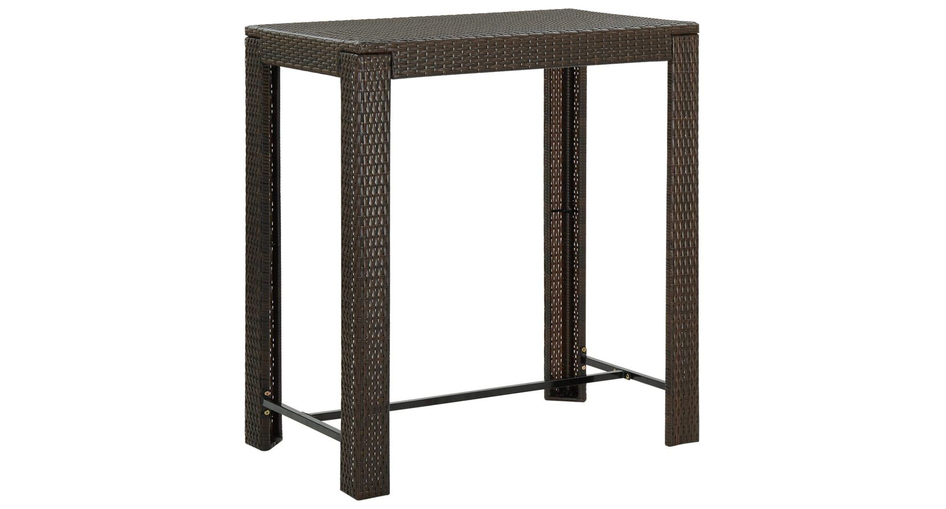 vidaXL Bar Table Brown PE rattan, Powder-Coated Steel