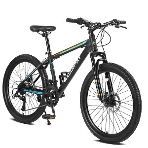 NAYSAYE 26 Inch Mountain Bike 21 Speed Disc Brakes High Carbon Steel Frame Bikes for Adults for Trail Riding, Black and Blue, 71"*25"*39.3" - 1 of 4