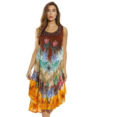 Riviera Sun Tie Dye Summer Dress with Floral Hand Painted Design