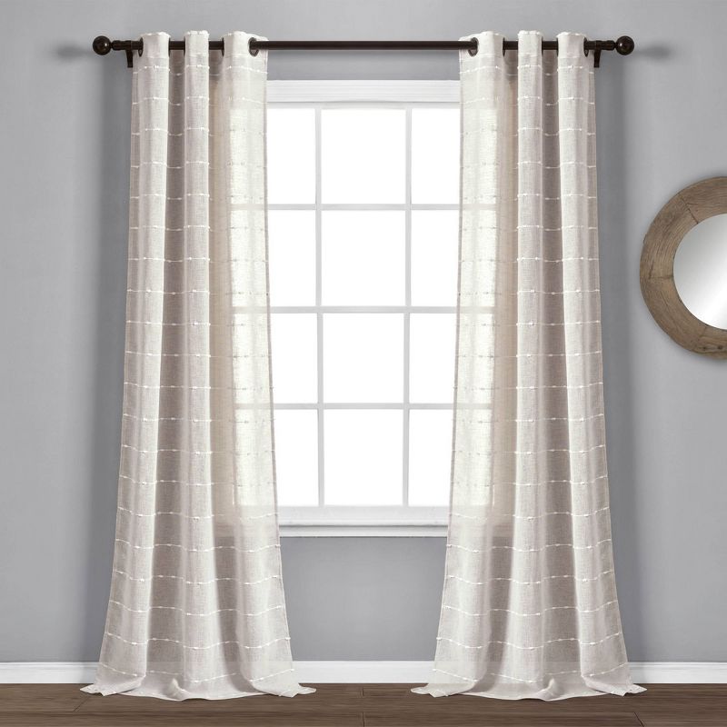 Set of 2 Farmhouse Texture Grommet Sheer Window Curtain Panels - Lush Décor, 1 of 14