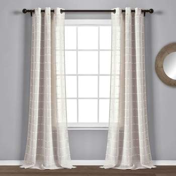 Set of 2 Farmhouse Texture Grommet Sheer Window Curtain Panels - Lush Décor