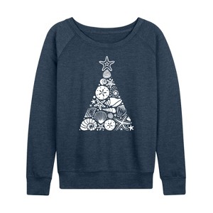 Women's - Instant Message - Sea Shell Christmas Tree Lightweight French Terry Wide Neck Long Sleeve Shirt - 1 of 4