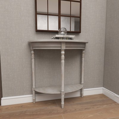 Charming Light Brown Demilune Console Table with Storage Shelf