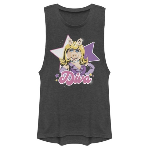 Juniors Womens The Muppets Diva Piggy Festival Muscle Tee - Charcoal - X  Small