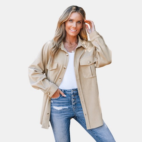 Women's Corduroy Button-front Shacket - Cupshe-xl-beige : Target