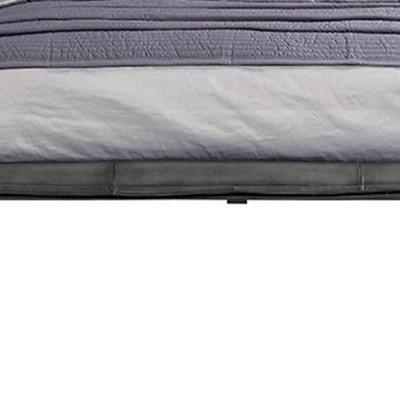 Metis Gray Top Grain Leather Upholstered Queen Bed with Metal Legs