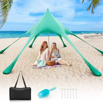 SUN NINJA Pop Up Green Beach Tent UPF50+ with Shovel, Pegs & Stability Poles