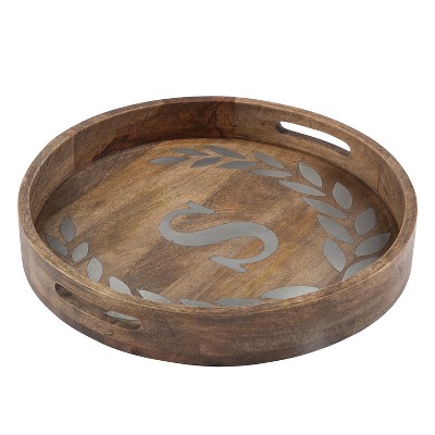 GG Collection Heritage Collection Mango Wood Round Tray With Letter "S"