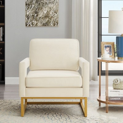 Modern Style Accent Chair With Gold Metal Base,cream Velvet Upholstered ...