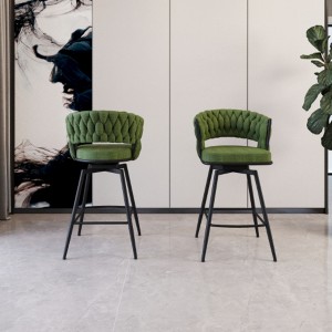 Back and Footrest Included, 2 Linen Woven Swivel Bar Stools Set, Non-Adjustable Kitchen Chairs - 1 of 4