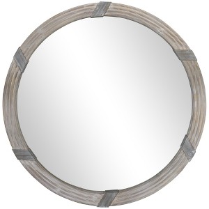 FONTOI Farmhouse Wall Mirror Decorative Round Accent Mirror with Wooden Frame for Living Room Bedroom or Entryway, Natural Wood, 30.8"*30.8"*2" - 1 of 4