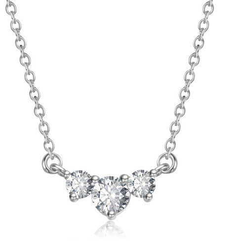 Guili Sophisticated White Gold Plated Three-Stone Chevron Necklace with Lab-Created Moissanite – Elegant and Dazzling Design - image 1 of 2