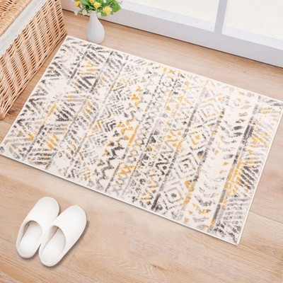 Yellow and Gray Geometric Synthetic Area Rug 2' x 3'