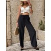 Coolmee Women Palazzo Pants Casual Drawstring Elastic Waist Striped Wide Leg Pants with Pockets - 4 of 4