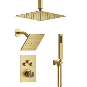 YAWWALK 7-Spray Thermostatic Shower System with Dual Shower Head Fixed and Handheld Shower (Valve Included) - 1 of 4