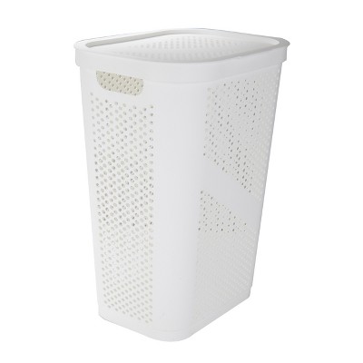 White Plastic Collapsible Upright Laundry Hamper with Lid