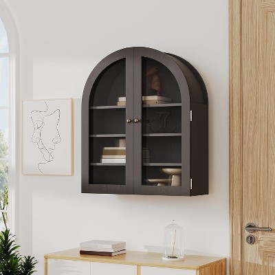 COUCHETA Arched Wall Mounted Cabinet Over The Toilet with Glass Doors & Adjustable Shelves, 24x9.1x27.6 Inch,Black