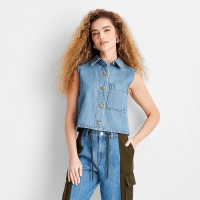 Women's Collared Button-Down Shirt - Future Collective Blue Denim