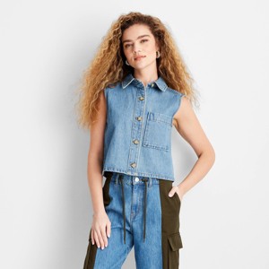 Women's Collared Button-Down Shirt - Future Collective Blue Denim - 1 of 3