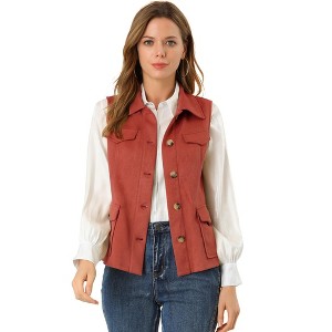 INSPIRE CHIC Women's Buttoned Sleeveless Faux Suede Utility Vest with Cargo Pocket - 1 of 4