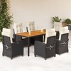 vidaXL 7 Piece Patio Dining Set with Cushions Black Poly Rattan - Adjustable Reclining Chairs, Acacia Wood Tabletop - 2 of 4