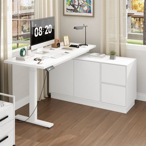 Famapy Liftable Computer Desk Writing Desk Large Desktop Composite Small Storage Cabinet White - 1 of 4