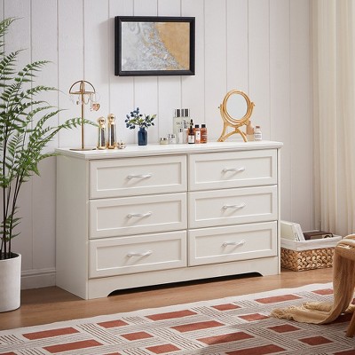 White 6-Drawer Particle Board and MDF Dresser Cabinet