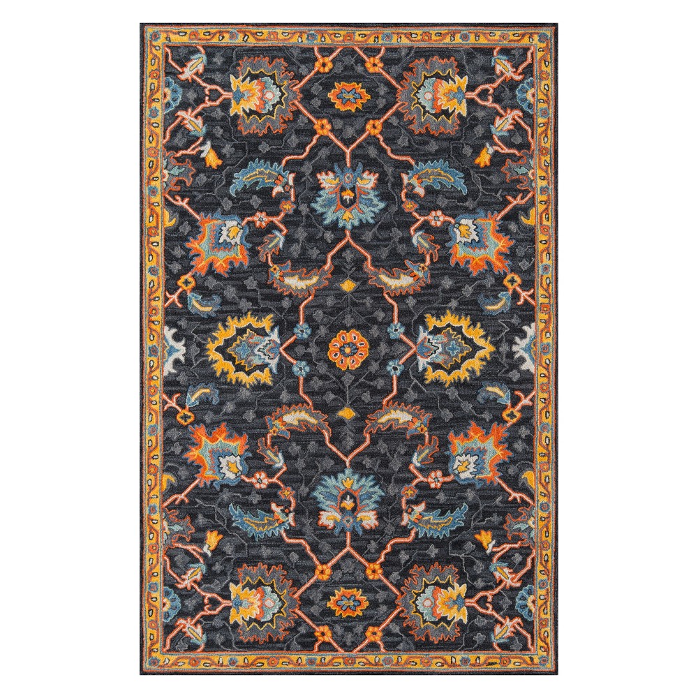 3'x5' Floral Tufted Accent Rug Charcoal - Momeni