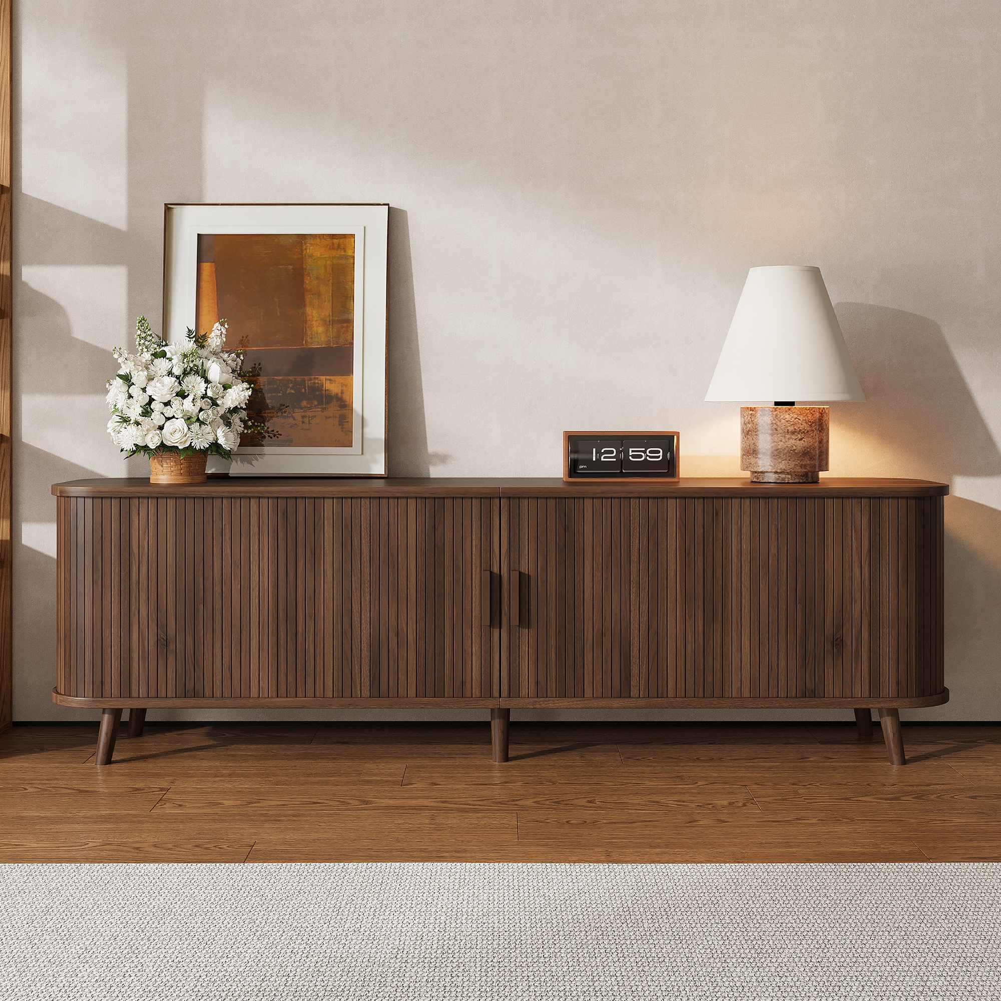 ModernLuxe TV Stand TV Console for TVs up to 80, Media Storage Cabinet Entertainment Center with Sliding Door & Solid-Wood Legs, Dark Brown
