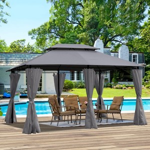 Gulches 13'x10' Outdoor Patio Gazebo Canopy Tent with Ventilated Double Roof & Detachable Sidewall Curtains for Lawn, Garden, Backyard, Deck, Grey - 1 of 4