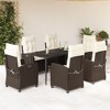 vidaXL 7 Piece Patio Dining Set with Cushions Brown Poly Rattan - 63" Table Length Without Footrest 6 Items - 2 of 4