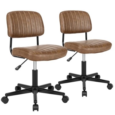 Costway 2PCS PU Leather Office Chair Adjustable Swivel Task Chair with Backrest Brown/Black/Orange/Green