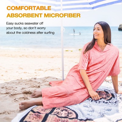 Pink Microfiber Hooded Surf Changing Poncho with Pockets