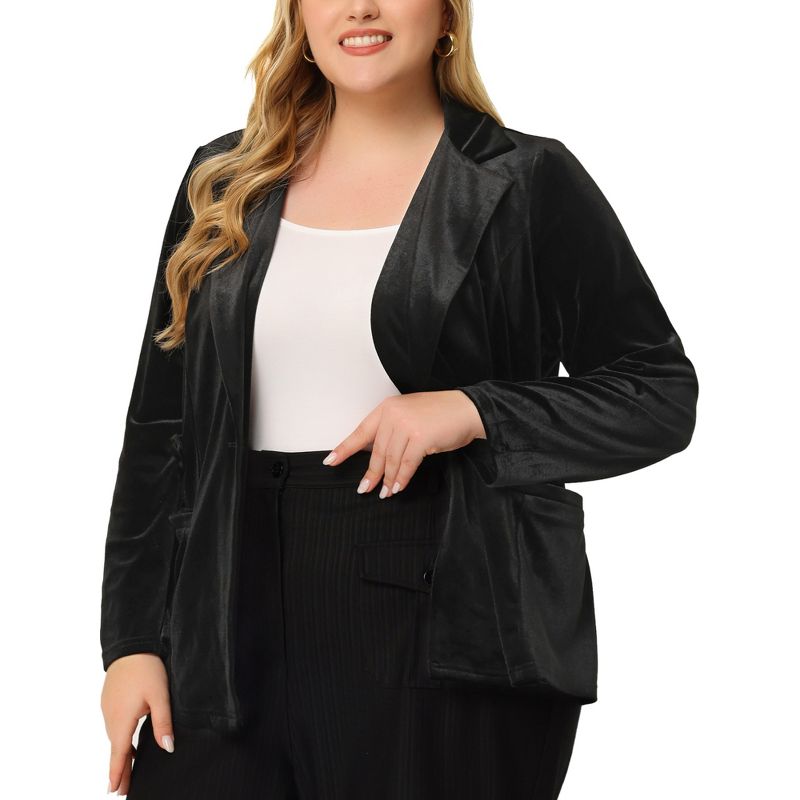 Agnes Orinda Women's Plus Size Velvet Button Notched Lapel Formal Office Blazers, 2 of 7